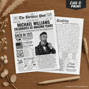 Back in 1975 Birthday Newspaper with Custom Photo  Holiday Card