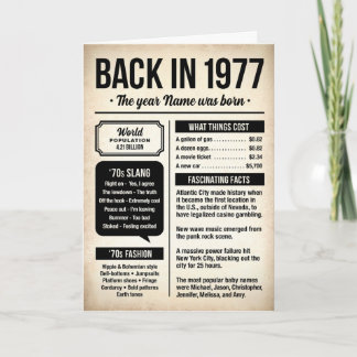 Back in 1977, The Year You Were Born Birthday Card