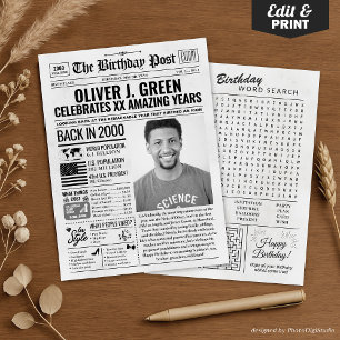 Back in 2000 Birthday Newspaper with Custom Photo Holiday Card