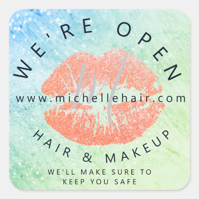 back in business hair and makeup glitter square sticker (Front)