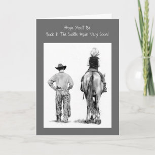 "Back In The Saddle" Get Well: Cowboy, Pencil Art Card