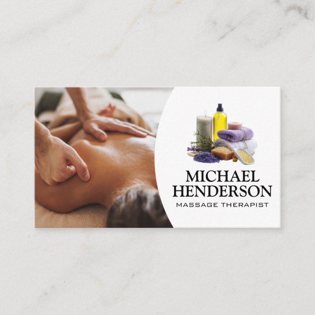 Back Massage Session | Spa Goods and Services Business Card (Front)