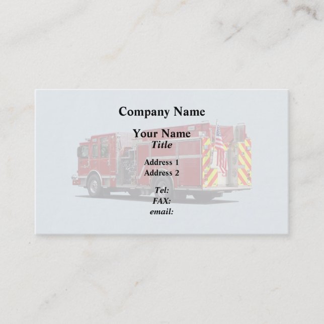 Back of Fire Engine With American Flag Business Card (Front)