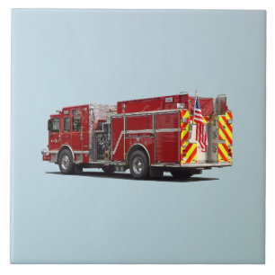 Back of Fire Engine With American Flag Tile