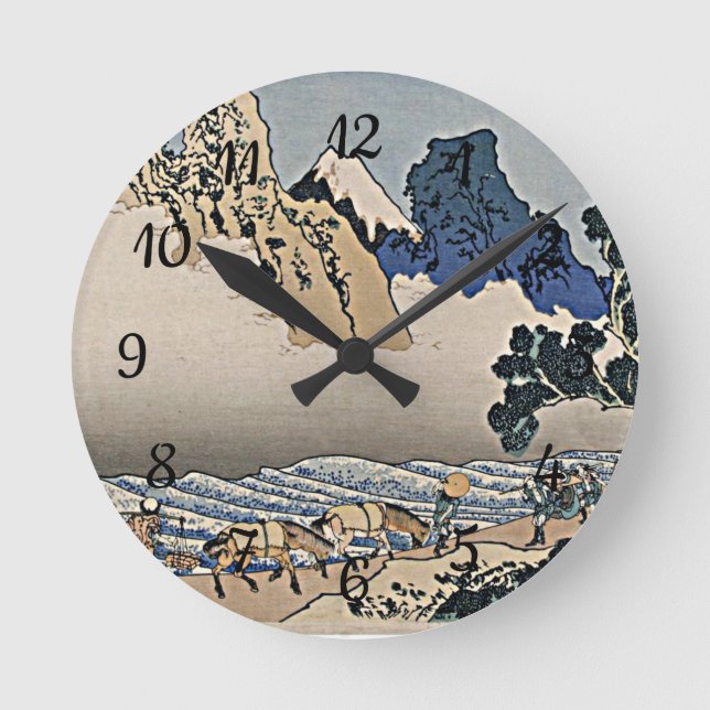 Back of Fuji mountain from Minobu river Hokusai  Round Clock (Front)