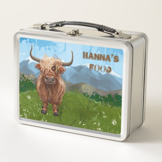 Back Off Personalised Highland Cow Luchbox Metal Lunch Box (Front)