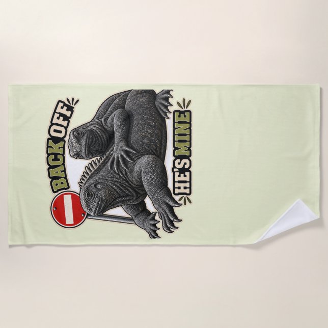 Back Off She's Mine Iguana Couple Beach Towel (Front)