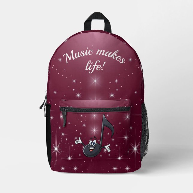 Back pack - Music make life or custom text (Front)