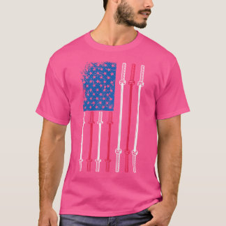 Back Print Gym Patriotic Us Flag Weightlifting Bar T-Shirt