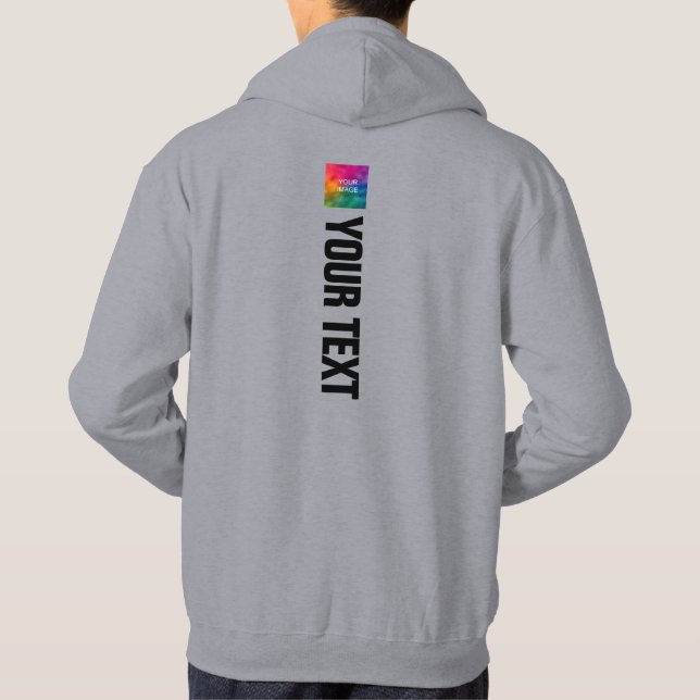 Back Side Print Add Photo Text Mens Modern Grey Hoodie (Back)