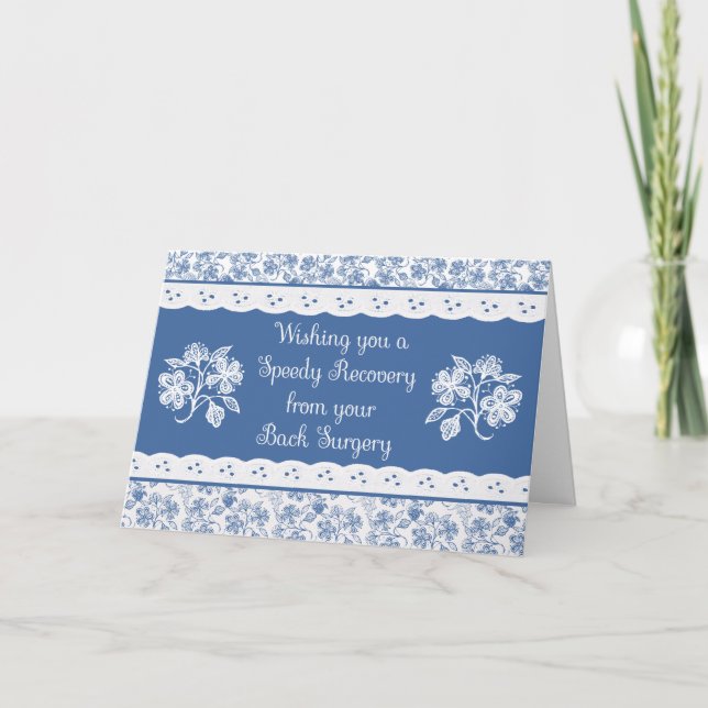 Back Surgery Get Well Floral Faux Lace Card (Front)