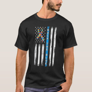 Back The Blue American Flag Ribbon Puzzle Autism A T-Shirt