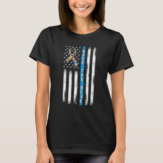 Back The Blue American Flag Ribbon Puzzle Autism A T-Shirt