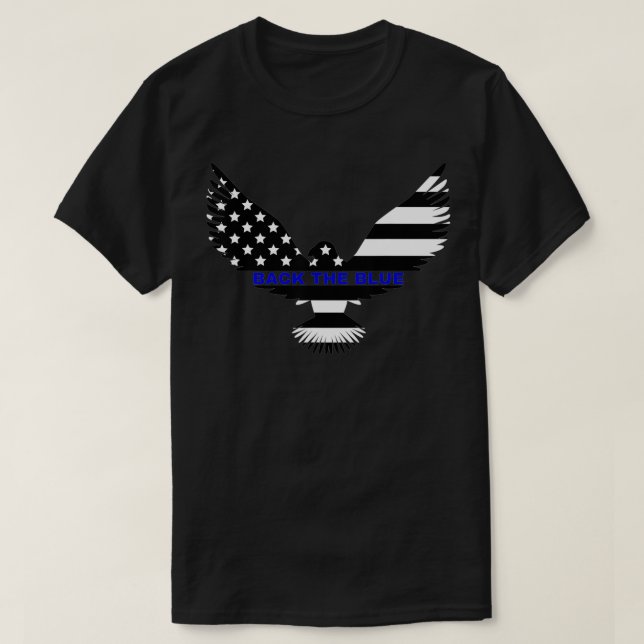 Back The Blue Eagle With USA Flag Thin Blue Line  T-Shirt (Design Front)