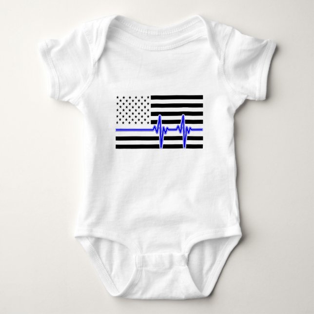 Back The Blue Heartbeat American Flag Baby Bodysuit (Front)