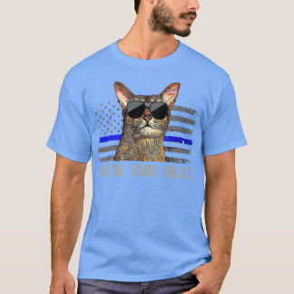 Back the Blue Police Cat Thin Blue Line American F T-Shirt