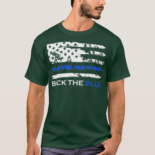 Back the Blue Thin Blue Line American Flag T-Shirt (Front)