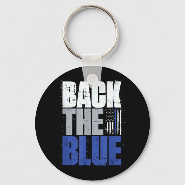 Back The Blue Thin Blue Line Flag Patriotic Police Key Ring (Front)