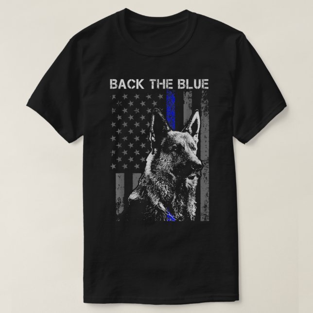 Back The Blue Thins Blue Lines Flag German Shepher T-Shirt (Design Front)