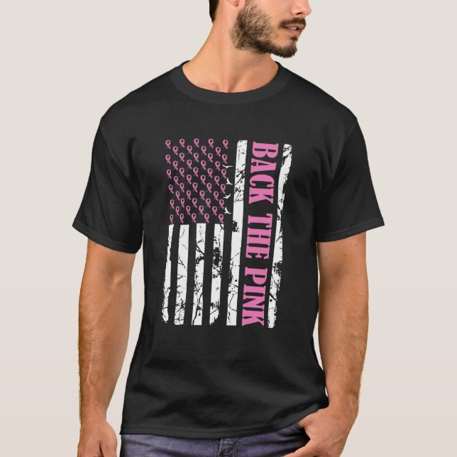 Back The Pink Breast Cancer Awareness Pigeon Flag T-Shirt (Front)