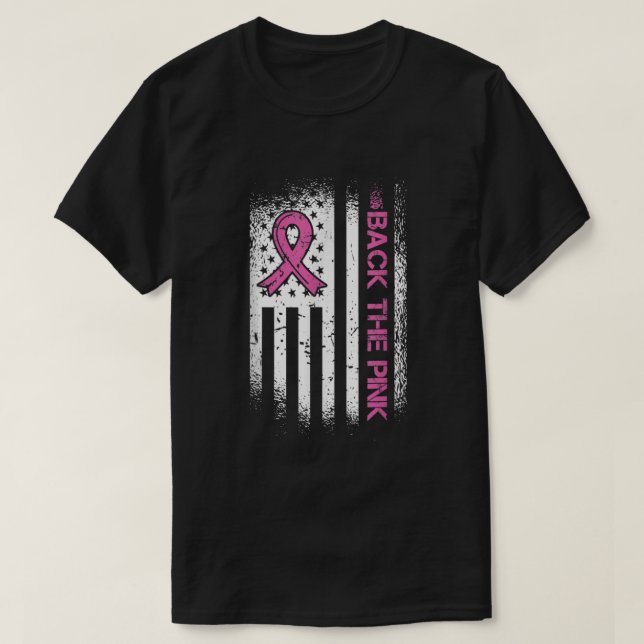 Back The Pink Ribbon American Flag Breast Cancer A T-Shirt (Design Front)