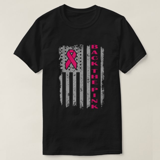 Back The Pink Ribbon American Flag Breast Cancer A T-Shirt (Design Front)