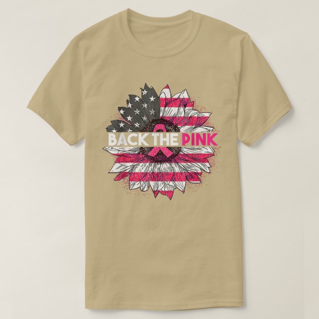 Back The Pink Ribbon American Flag Breast Cancer S T-Shirt (Design Front)