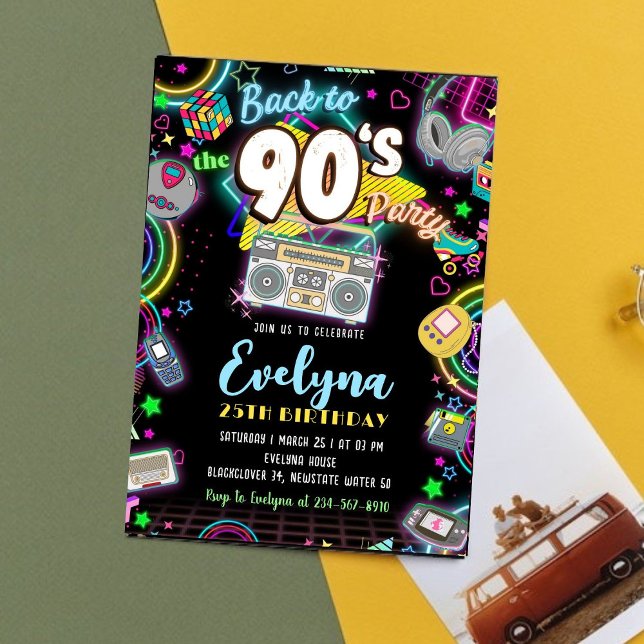 Back to 90s 80s Birthday Party Invitation (90s and 80s Party Editable Invitation Template)