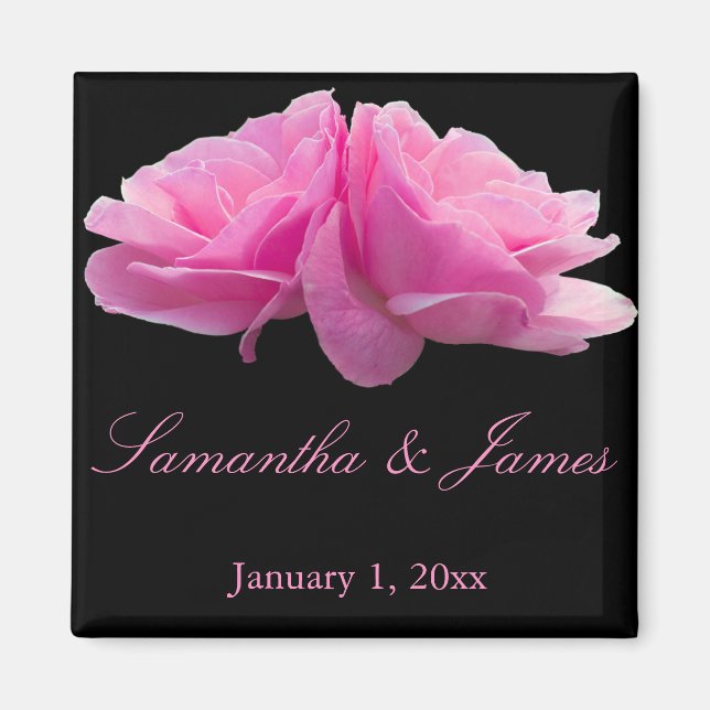 Back to Back Pink Roses Personal Wedding Magnet (Front)