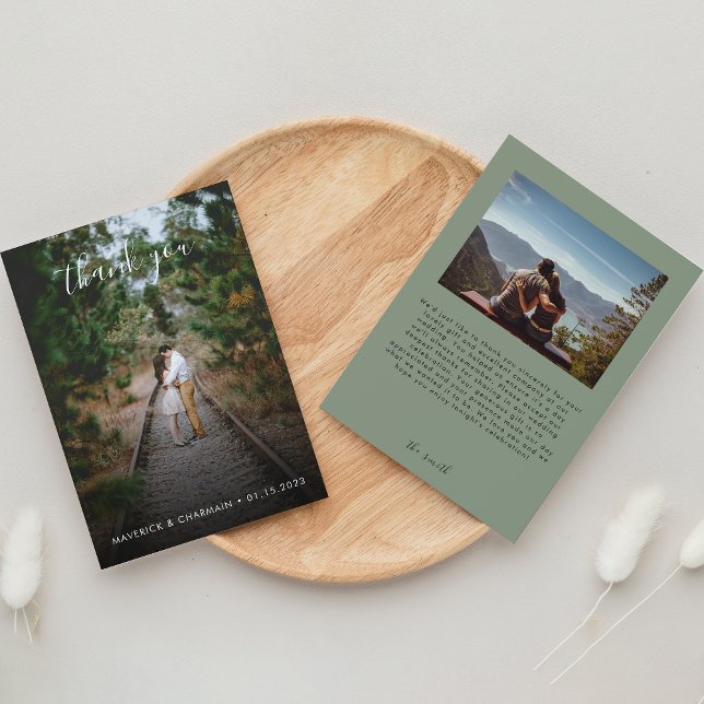 Back to back Simple Sage Green photo Thank You Card (Creator Uploaded)