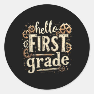 Back To School 1st Grade Excitement Outfit  Classic Round Sticker