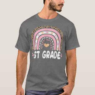 Back To School 1st Grade Rainbow Leopard Pink Hear T-Shirt