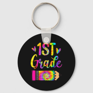 Back To School 1st Grade Teacher Tie Dye  Key Ring