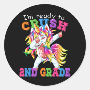 Back to School  2nd Grade Dabbing Unicorn Girls Gi Classic Round Sticker