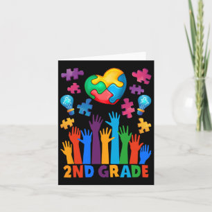 Back To School 2nd Grade Puzzles Heart Autism Awar Card