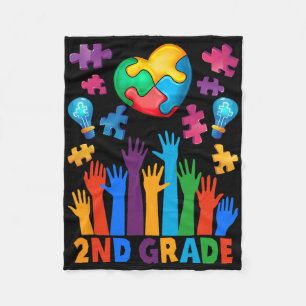 Back To School 2nd Grade Puzzles Heart Autism Awar Fleece Blanket