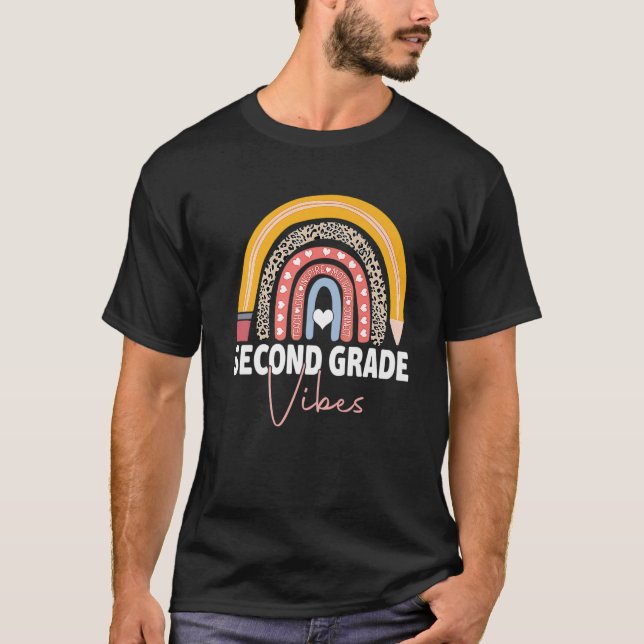 Back To School 2Nd Grade Vibes Rainbow Leopard Tea T-Shirt (Front)