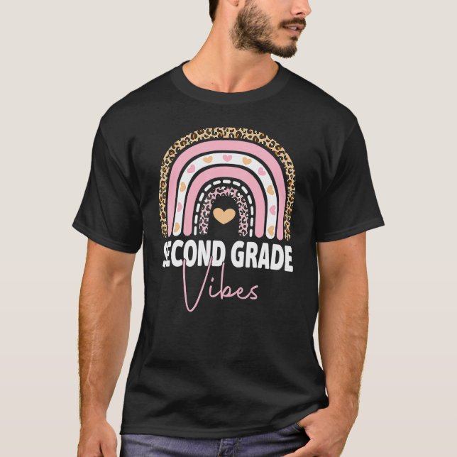 Back To School 2nd Grade Vibes Rainbow Leopard Tea T-Shirt (Front)