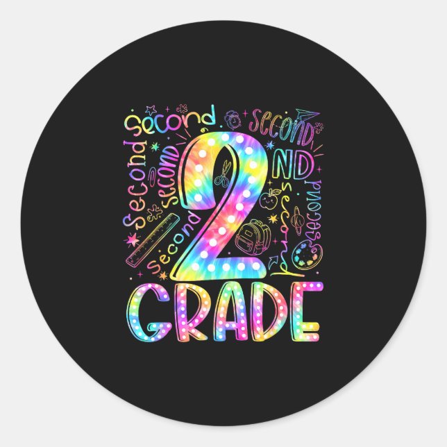 Back to school 2nd second grade tie dye teacher classic round sticker (Front)