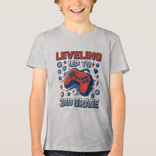 Back To School 3rd  Grade Gamer Blue Red Boy Girl Tri-Blend Shirt (Front)