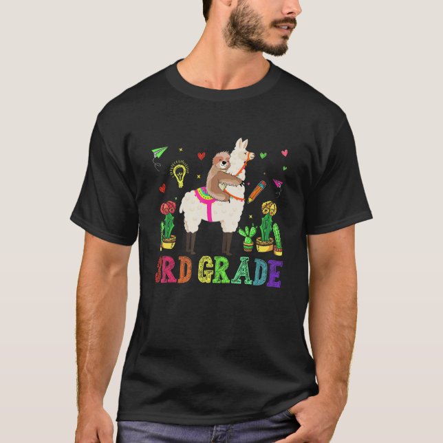 Back To School 3rd Grade Sloth Riding Llama First  T-Shirt (Front)