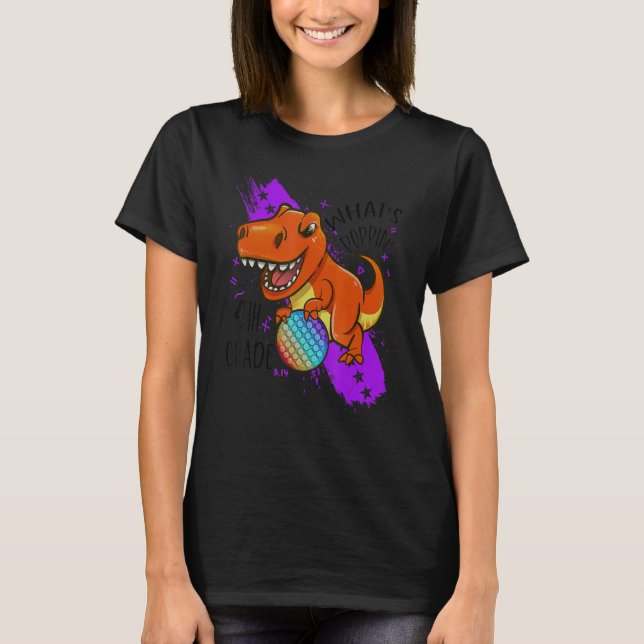 Back To School 4th Grade Dinosaur Rex Pop It Fidge T-Shirt (Front)