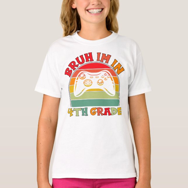 Back to School 4th Grade  Rainbow Gaming Design T-Shirt (Front)