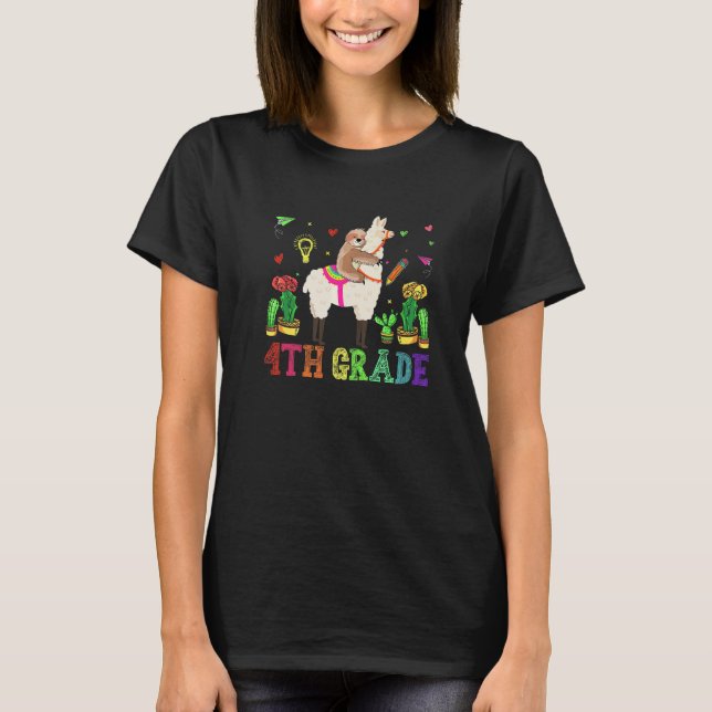 Back To School 4th Grade Sloth Riding Llama First  T-Shirt (Front)