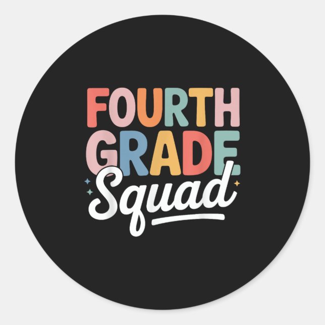 Back To School 4th Grade Squad Student Team  Classic Round Sticker (Front)