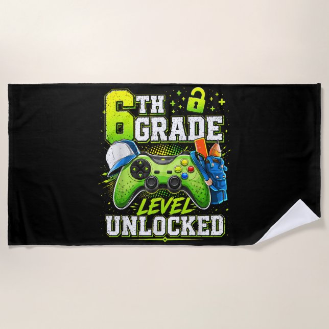 Back to School 6th Sixth Grade Level Unlocked Beach Towel (Front)
