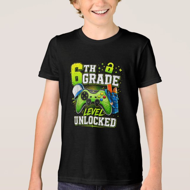 Back to School 6th Sixth Grade Level Unlocked Tri-Blend Shirt (Front)
