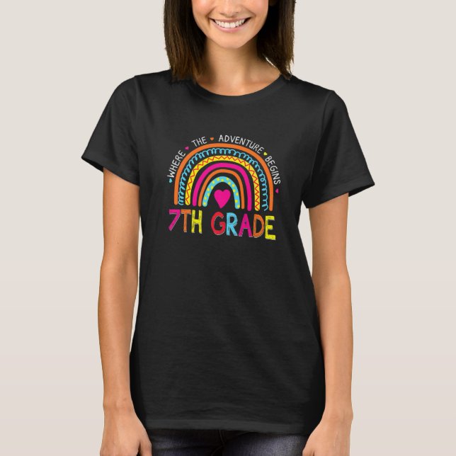 Back To School 7th Grade Where The Adventure Begin T-Shirt (Front)
