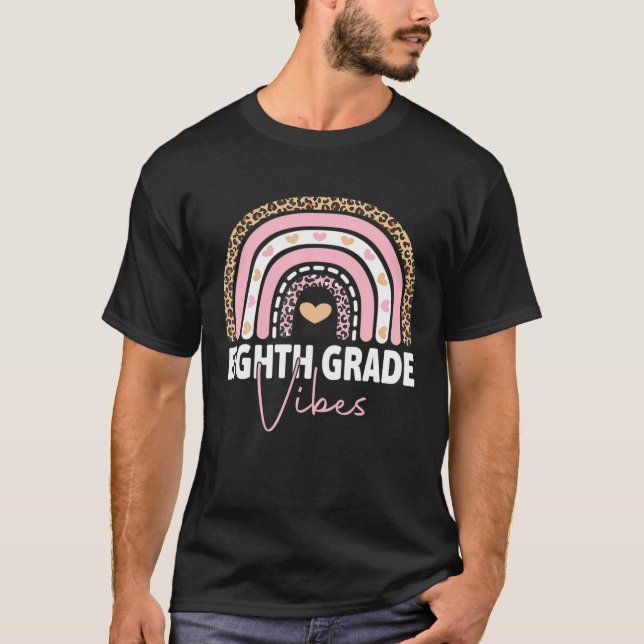 Back To School 8Th Grade Vibes Rainbow Leopard Tea T-Shirt (Front)