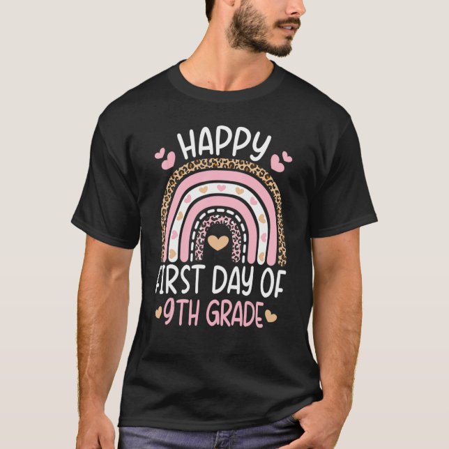 Back To School 9th Grade Rainbow Leopard First Day T-Shirt (Front)